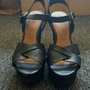 Black wedge sandals